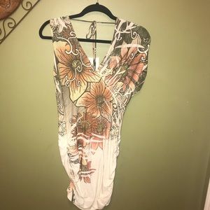 Entry Cream Floral One Sleeve Shirt Sz XL